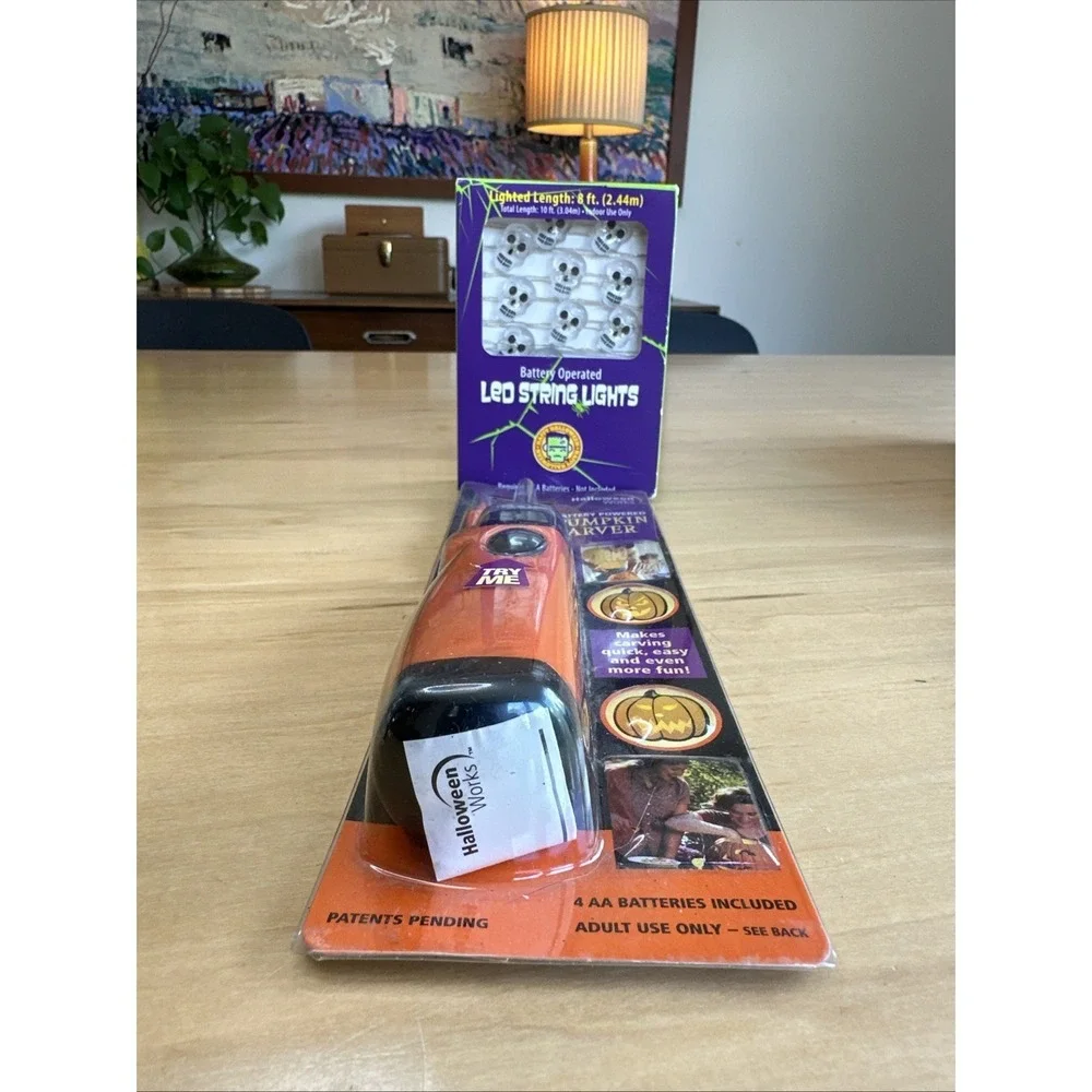 Rare Lot (1)‎ LED Skull String Lights  And (1) Pumpkin Carver Halloween Battery